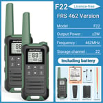 FRS -Green Baofeng-Mini Talkie Walperforé F22, radio bidirectionnelle portable longue portée, écran LCD, chargeur de type C pour la chasse, PMRbishop FRS, 2 pièces ""Nipseyteko