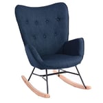 MEUBLE COSY Fauteuil à Bascule Allaitement Rocking Chair Scandinave Chaise Loisir Revêtement en Tissu avec Pieds en Bois Massif pour Salon, Chambre, Le balcon, Bleu Foncé