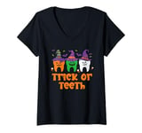 Womens Teeth Ghost Pumpkin Witch Cute Dental Halloween Dentist Gift V-Neck T-Shirt