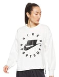 Nike W NSW Crew FLC FT BF T-Shirt à Manches Longues Femme, Summit White/Black, FR : M (Taille Fabricant : M)