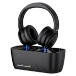 iDiskk Casque sans fil pour TV, Bluetooth 5.2 et station de charge, 35 heures de lecture audio, pas de retard de synchronisation des lèvres, option numérique, RCA, AUX, Plug & Play, noir