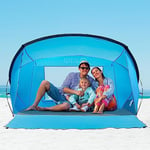 OutdoorMaster Tente de Plage pour 3 à 4 Personnes – Installation Facile et Portable – Pare-Soleil de Plage avec Protection UV UPF 50+ – Lucarne Amovible – Taille familiale – Bleu