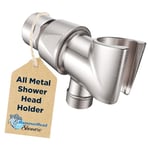 All Metal Handheld Shower Head Holder - Brushed Nickel - Adjustable Shower Wand Holder with Universal Wall Hook Bracket and Brass Pivot Ball - Hand Held Shower Head Holder - Shower Hose Holder