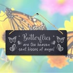 Stukk Advice from Butterfly Garden Bees Symbol of Transformation Laser Hanging Sign (The Heaven Kisses), Natural Engraved Slate Stone Plaque, 30x12cm (Large)