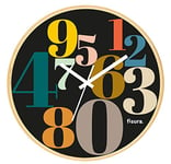 fisura. - Horloge Murale Originale numéros. Horloge de Cuisine Moderne. Horloge Murale avec numéros sur Fond Noire. 30 centimètres de diamètre. Bois et Verre. 1 Pile AA.