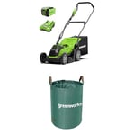 Greenworks 40V Tondeuse à Gazon sans Fil pour Pelouses Jusqu'à 500 m², Largeur de Coupe de 35 cm, Sac de 50L sans Batterie 40V Ni Chargeur-G40LM35K2 + Sac à déchets de Jardin Greenworks 120 L