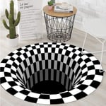 3D Optical Illusion Rund matta Halkfri golvmatta, Svart Vit Non-woven Dörrmatta för Sovrum Vardagsrum Heminredning Mattkuddar A(60cm),