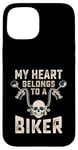 Coque pour iPhone 15 My Heart Belongs To A Biker Moto Rider Girls Women