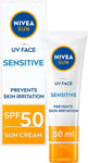 NIVEA Sun UV Face Sensitive SPF50 Cream 50ml, Protects Against UVA/UVB, 