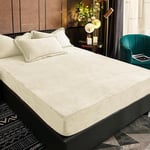 Drap Housse en Polaire 180x200 Bonnet 30 cm Beige Blanc Hiver Toucher Cachemire Flanelle Drap de lit Microfibre Super Chaud pour Matelas Épais