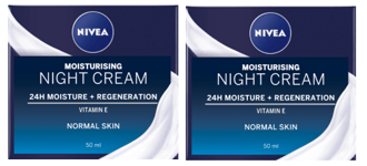 2 x Nivea 24h Moisture + Regeneration Night Cream Normal Skin (2 x 50ml)