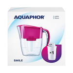 AQUAPHOR Smile Water Filter Jug with 1x A5 350litre Cartridge, Cyclamen Pink, 2.4 litres total capacity (Package may vary)