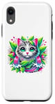 iPhone XR Beloved Cat with Green Leaves Cat Lovers Pink Waterfalls Case