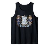 Blue Nutcracker Soldier Blue Christmas Tree Toile Floral Bow Tank Top