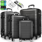 tillvex® Lot de 4 valises de voyage avec pèse-bagages, sangles de valise et étiquette de bagage - Coque rigide - 4 roulettes - Valise à roulettes avec serrure TSA - Valise à roulettes rigide - Tailles