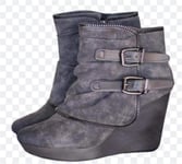 ZYLL Femmes High Wedge Heel Talon Botte à glissière en Daim Bottes à glissière à Talons à Talons Hauts Chaussures de Plateforme,Gris,35