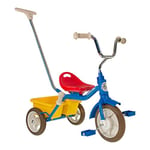 Italtrike - Tricycle Passenger - 10 Pouces - avec Benne et Frein à Main - Selle avec Dossier, Réglable 3 Positions - Canne Parentale - Dès 2 Ans - Look Vintage - Couleur Bleu