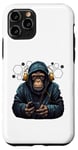 Coque pour iPhone 11 Pro DJ rave à capuche gorille avec casque gamer professionnel