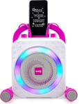 RockJam PINK Rechargeable Bluetooth Karaoke Machine- Two Microphones, LED EFFECT