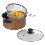 Stove Top Chip Pan Deep Fat Fryer Set Copper Look Frying Basket Clear Glass Lid