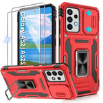 Jshru for Samsung A52S | A52 Case with Screen Protector-Camera Protective Cover | Ring Stand A52S Phone Case for Men and Women | Shockproof Bumper Phone Cover for Samsung Galaxy A52S/A52,Red