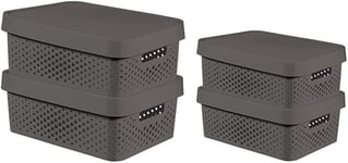 CURVER Infinity Dots Set of 4 Storage Boxes: 4.5 Litre and 11 Litre - Dark grey