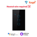 TUYA-Joli d'éclairage intelligent WiFi,1,2,3/4 gangs,US,besoin de melon al line,panneaux muraux tactiles,maison intelligente via Alexa Google Home - Type 3Gang Black