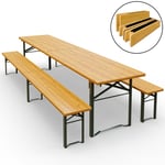 Ensemble table bancs pliant bois metal 2.20m pliable meuble jardin fete balcon