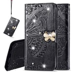 IMEIKONST Compatible avec Samsung Galaxy Z Fold 2 5G Portefeuille Étui, Diamant Papillon PU Cuir Magnétique Porte Carte Étui à Rabat Coque pour Galaxy Z Fold 2 5G. Cystal Butterfly Black SD