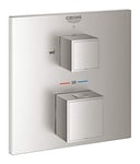 GROHE Grohtherm Cube Thermostatic Bath Mixer Trim Set to Control Shower and Bath Filling Functions, Concealed Installation, Stainless Steel Look 24155DC0