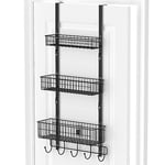 YBING Over The Door Organizer with Hooks 3 Tier Back Door Towel Hanger with Baskets Metal Behind Door Hanging Storage Organizer Shelf Over Door Pantry Organizer Door Racks for Bedroom Bathroom Black