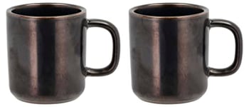 Villa Collection - Fjord Mug - Lot de 2 Tasses en porcelaine - 25 cl - Café & Thés - Resistant & Design - 11,5x8,1x8,7cm - Cadeau Idéal anniversaire, fête des mères, fête des pères, noel - Noir Métal