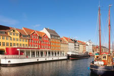 Classic morning view of Nyhavn in Copenhagen Denmark