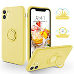 SouliGo iPhone 11 Case Silicone Gel iPhone 11 Cover 360° Ring Holder Kickstand for Magnetic Car Mount Slim Fit Soft Rubber Anti-Scratch Protective Phone Cases for iPhone 11 6.1" - Yellow