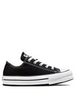 Converse Junior Girls Eva Lift Canvas Platform Ox Trainers - Black, Black/White, Size 4 Older