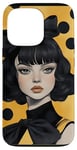 Coque pour iPhone 13 Pro Jaune Art Déco Polka Dots Hunting Girl Camo Noeud Noir