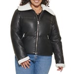 Levi's Women's Breanna Puffer Jacket with Sherpa Lined Collar, Black Faux Leather, S