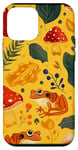 Coque pour iPhone 12 mini Jaune Paisley Cottagecore Grenouille et champignon Art vintage