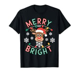 Merry and Bright Christmas Lights Reindeer Xmas Kids T-Shirt