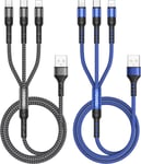 Câble Multi Usb, 3 En 1 Câble Universel [1.2m, Lot De 2] Multi Usb Câble De Chargement En Nylon Avec Micro Usb Type C Lightning Câble Pour Iphone, Samsung Galaxy S23, Huawei, Honor, Oneplus