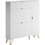 Armoire à Chaussure Inclinable, Meuble à Chaussure pour 16 Paires de Chaussure, Rangement Chaussure, Etagère Caché et Cabinet Botte sur Côté (Blanc)