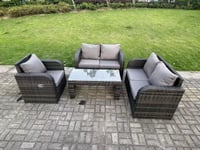 5 Seater Dark Grey PE Rattan Garden Furniture Set Reclining Chair Love Sofa 2 Seater Sofa Set Coffee Table