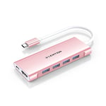 LENTION Hub USB C avec HDMI 4K, 4 USB 3.0, Charge de Type C Adaptateur USB C Compatible MacBook Pro 2023-2016, Nouveau Mac Air, iPhone 15 Plus Pro Max, Autres appareils de Type C (C35H, Or Rose)