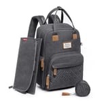 RUVALINO Sac à Dos à Langer, Sac à Langer bébé avec Matelas à Langer Portable, Porte-Sucette et Sangles de Poussette, Sac de Voyage multifonctionnel pour Maman ou Papa, Gris Foncé