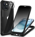 CENHUFO Anti Espion Coque iPhone 15, avec Protection écran Verre Trempé Anti Espion et Protecteur Caméra [9H HD] 360° Antichoc Téléphone Housse Double Face Case Intégrale Etui Transparente - Noir