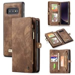 Samsung Galaxy S10 Plus Case, CaseMe Flip Leather Wallet Case with Magnetic Closure, 11 Card slots, Photo Frame and Large Capacity Zipper Wallet Cover for Samsung Galaxy S10 Plus (S10 E, Brown)