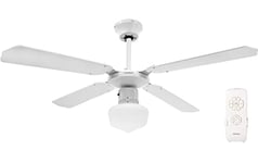 Megashopitalia Ventilateur de plafond Ø 107 cm 4 pales avec télécommande Lumière réversible 70 W Blanc Fonction hiver minuterie 3 vitesses