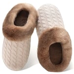 Hiver Pantoufles Femmes en Mousse Mémoire Confort Laine-Peluche Pantoufles Maison Intérieur Mignon Mules Chaussons Anti-Slip Chaud Souple House Chaussures pour Dames Blanc,42/43