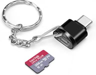 Adaptateur de Lecteur de Carte TF/Carte mémoire de Type C avec Porte-clés, Lecteur USB 3.0 Type-C vers Micro SD SDHC SDXC OTG, Compatible avec iPhone 15 Pro Max Mac Windows Linux PC Samsung (Noir)