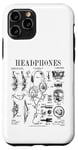 Coque pour iPhone 11 Pro Casque audio vintage breveté DJ Gamer Podcaster Musique